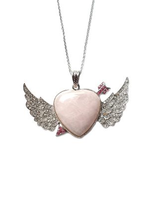 Biocristal dije corazon con alas cuarzo rosado