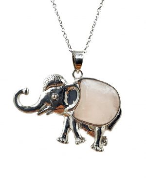Biocristal dije elefante plateado cuarzo rosado