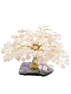 Arbol cuarzo rosado con base de amatista grande