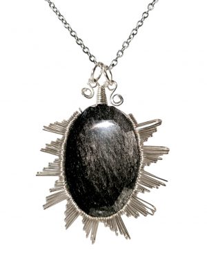 Dije ovalado filigrana obsidiana plateada