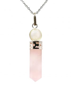 Biocristal dije punta cuarzo rosado con cuarzo cristal